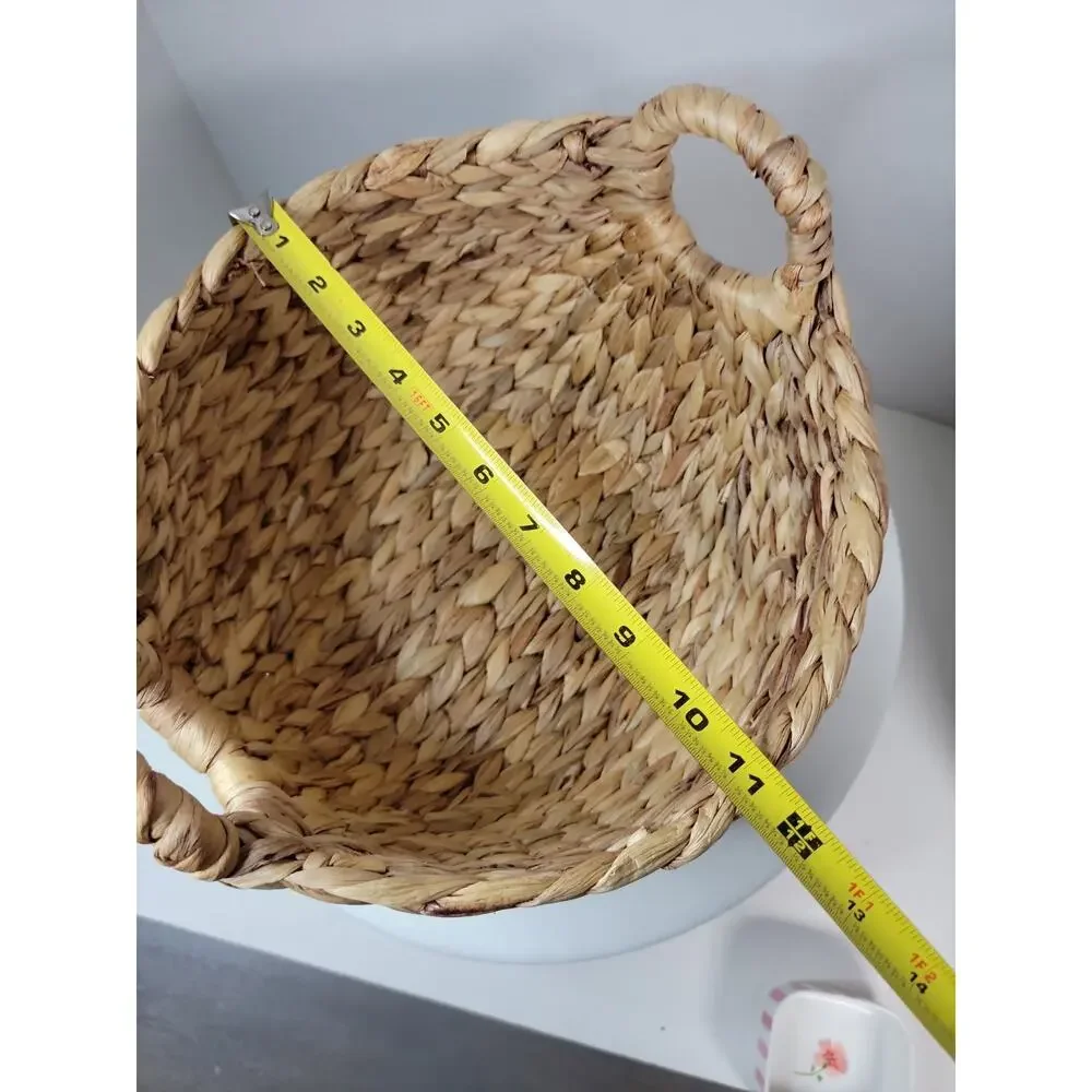 Natural Woven Basket, Round With Handles And Flat Bottom For Home Decor /storage